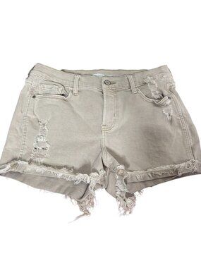 Old Navy Distressed Boyfriend Shorts Mid Rise Size 8 Beige Cotton Blend Cuffed